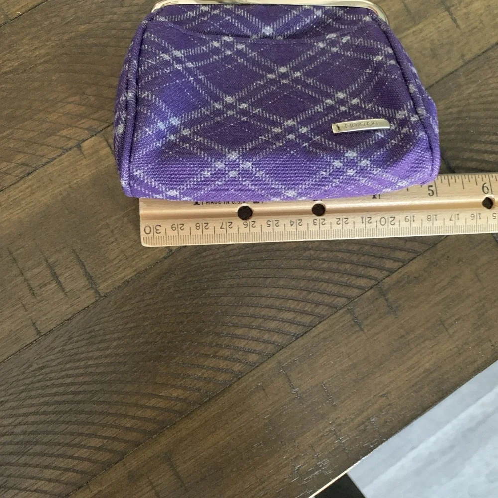 Buxton Purple Grey Metallic Diamond Argyle Plaid Coin Purse Snap‎ 3 Compartments